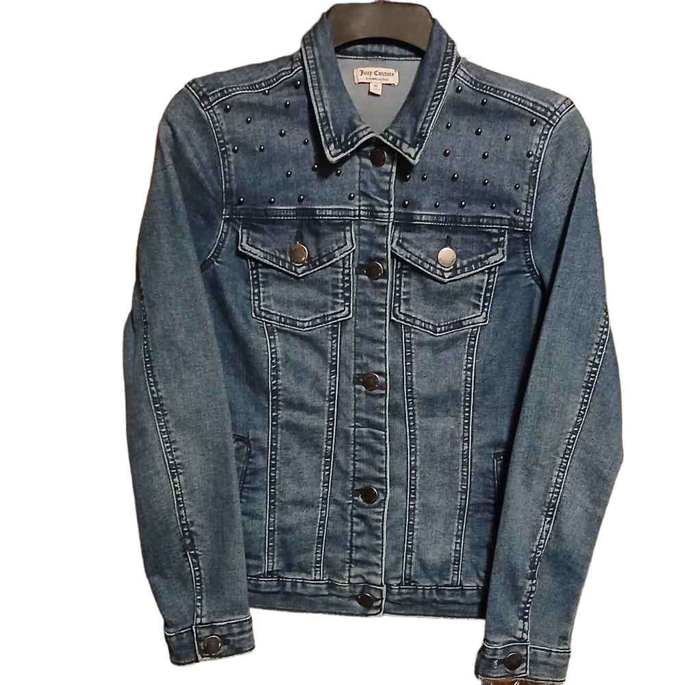 Juicy Couture Woman's XS Blue Jean Button Up Jacket W/Metal Stud Detail